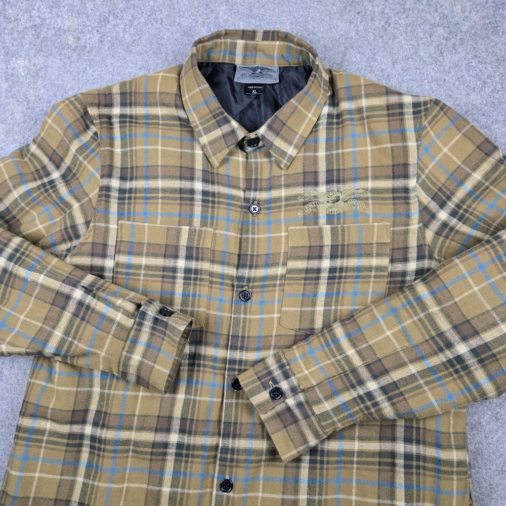 Anti Hero Skateboards Flannel Shirt Jacket Mens XL Brown Plaid Quilted Shacket